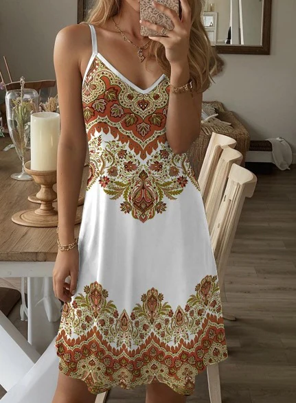 Damen Spaghetti-Träger Kleid mit stilvollem Paisleymuster und A-Linien Schnitt R&B - Image 9