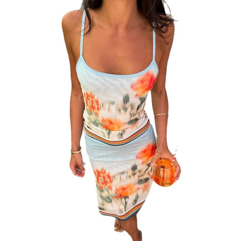 Damen Spaghettiträgertop mit floralem Print und feinem Bund R&B - Image 5