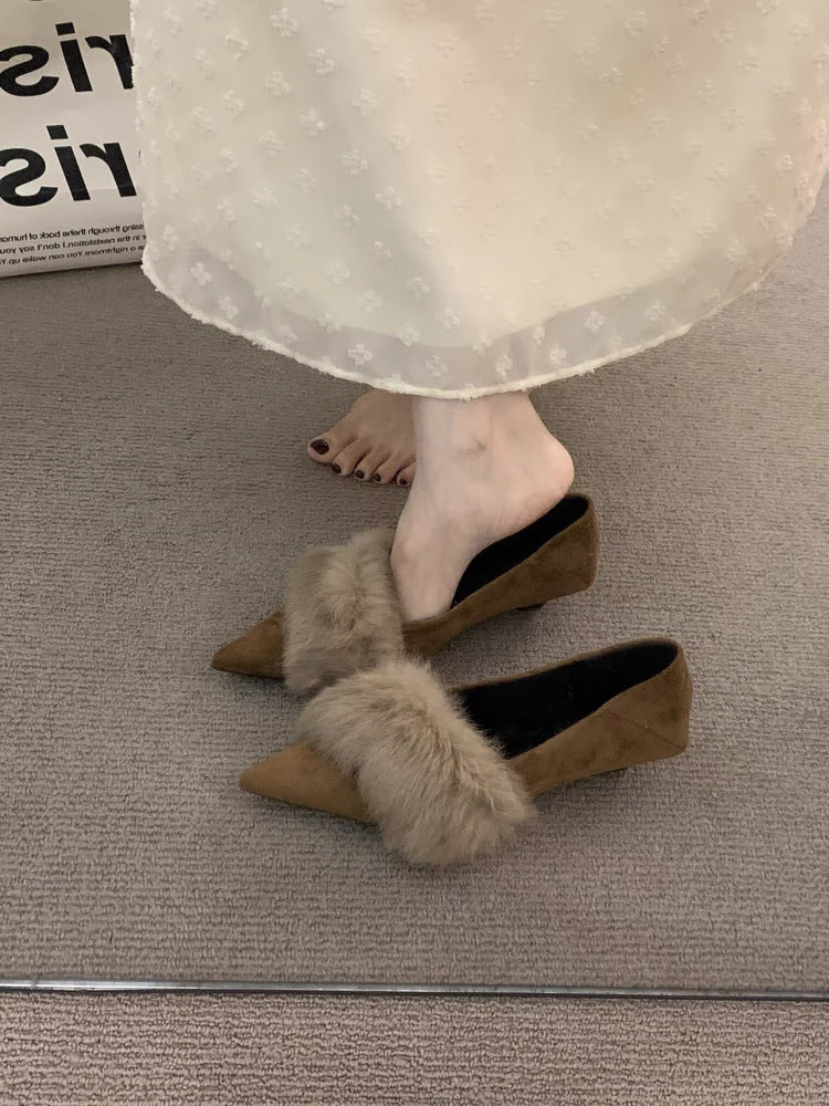 Damen spitze Slingbacks mit flauschigem Kragen und eleganter Absatzgestaltung R&B - Image 6