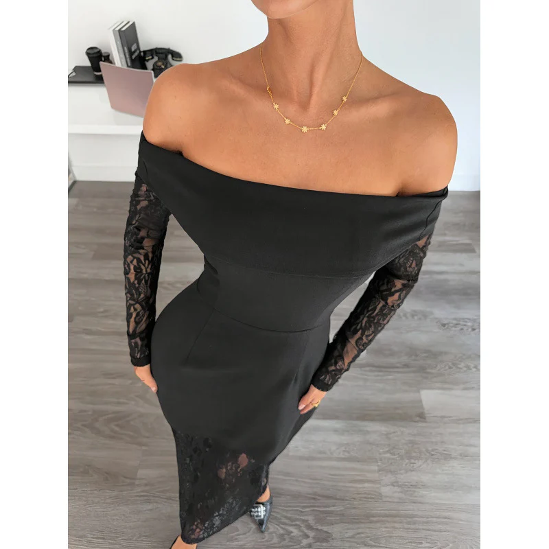 Damen Spitzen Abendkleid mit schulterfreiem Design und langen Ärmeln R&B - Image 3