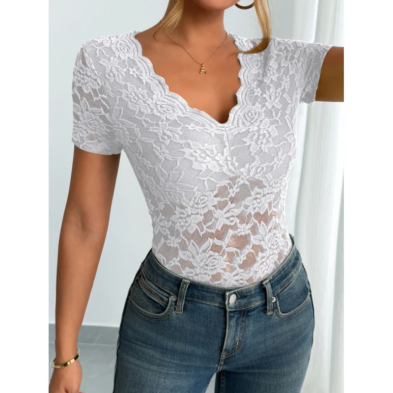 Damen Spitzen-Bodysuit mit dekorativem V-Ausschnitt R&B - Image 6