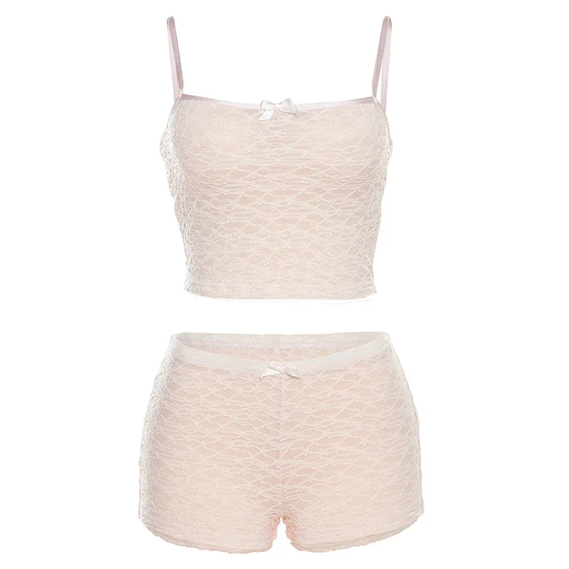 Damen Spitzen-Crop-Top und Shorts Set R&B - Image 6