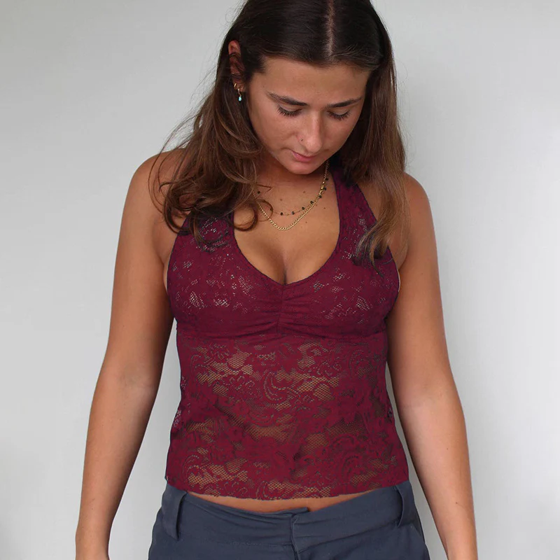 Damen Spitzen-Haltertop mit floralem Muster und tiefem V-Ausschnitt R&B - Image 6
