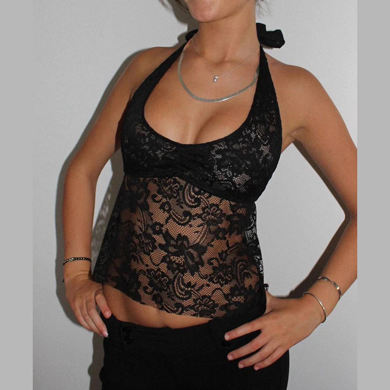 Damen Spitzen-Haltertop mit floralem Muster und tiefem V-Ausschnitt R&B - Image 7
