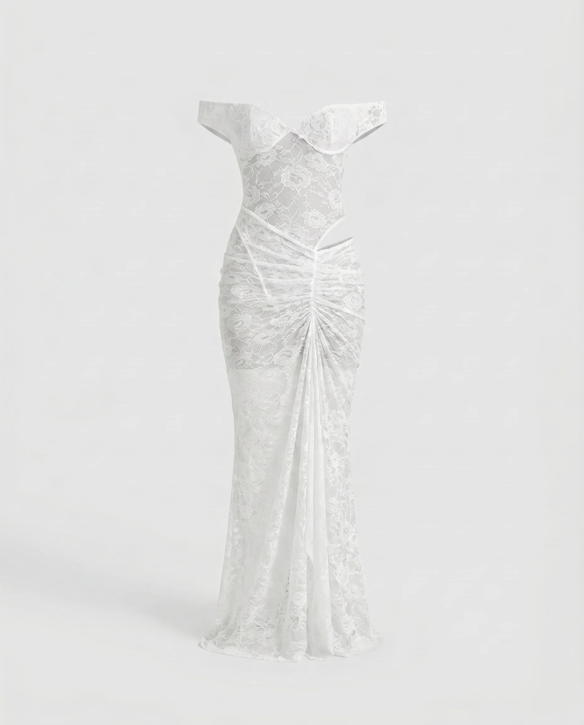 Damen Spitzen-Maxikleid mit tiefem V-Ausschnitt und schulterfreiem Design R&B - Image 6