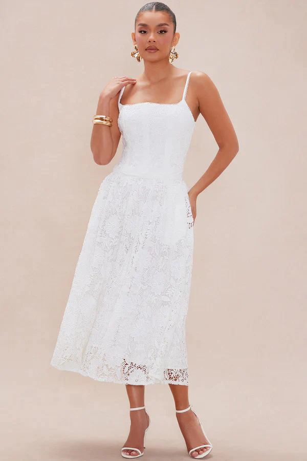 Damen Spitzen-Midi-Kleid mit zartem Blumenmuster und schwingendem Rock R&B - Image 7