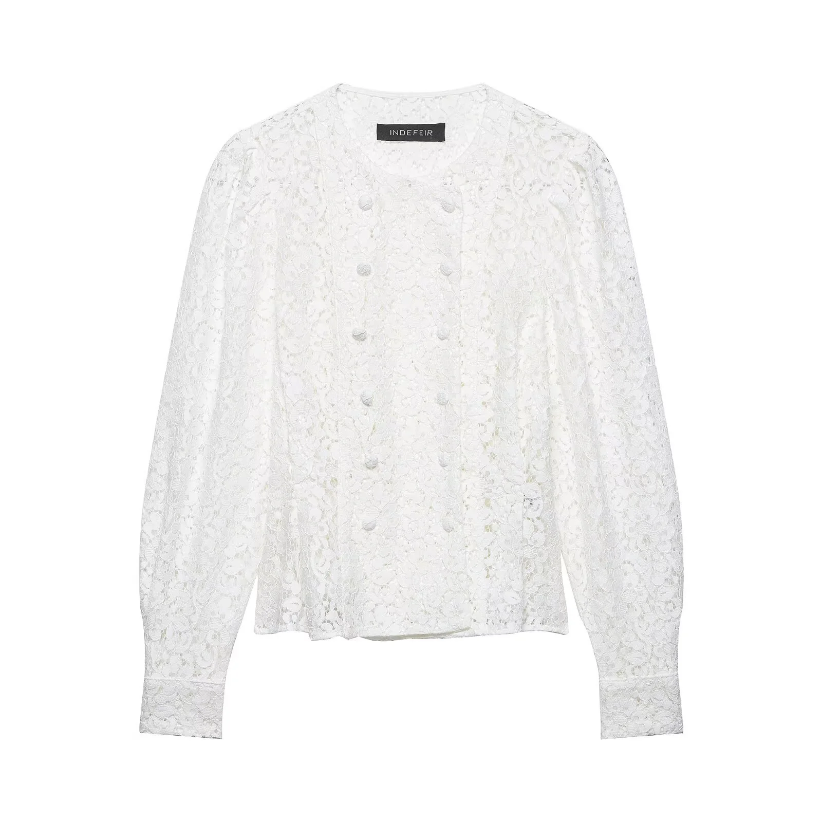 Damen Spitzenbluse mit dekorativen Knöpfen und eleganter Passform R&B