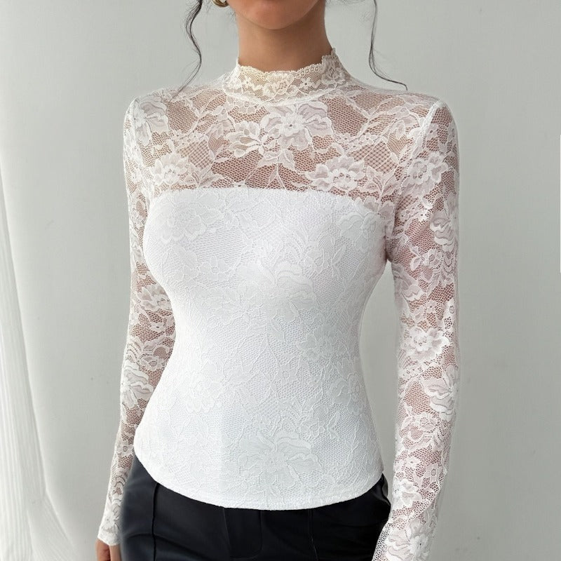 Damen Spitzenbody mit elegantem Stehkragen und langem Arm R&B - Image 4