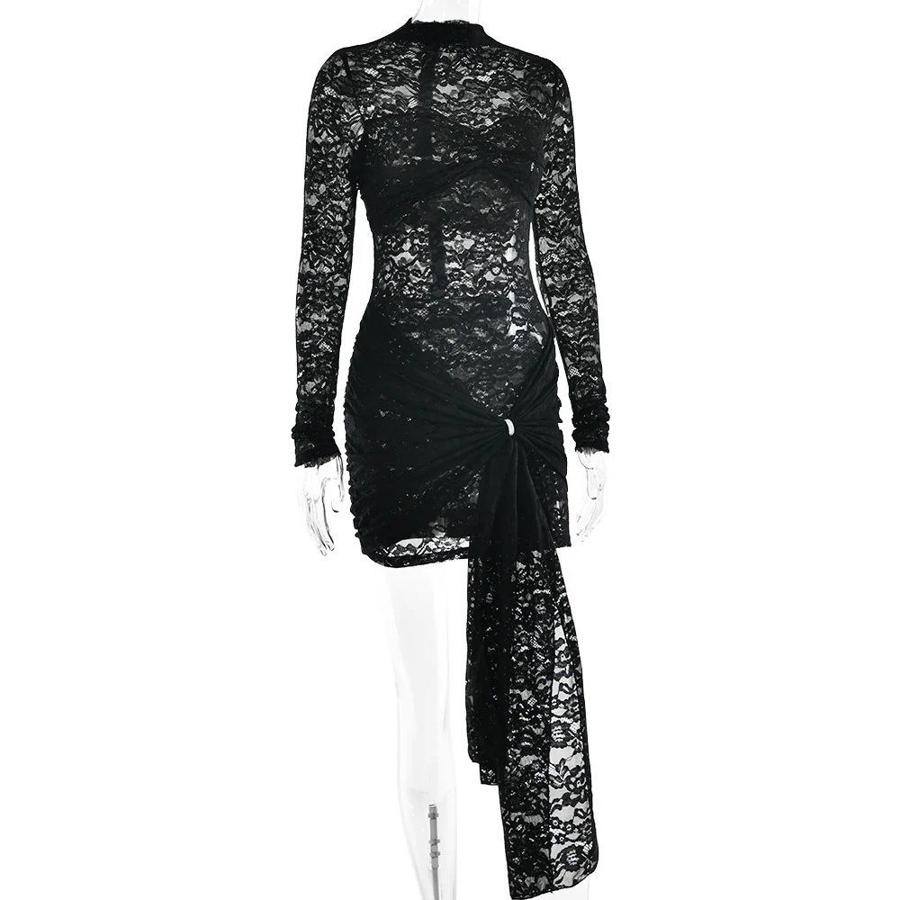 Damen Spitzenkleid mit asymmetrischem Saum und langen Ärmeln R&B - Image 6