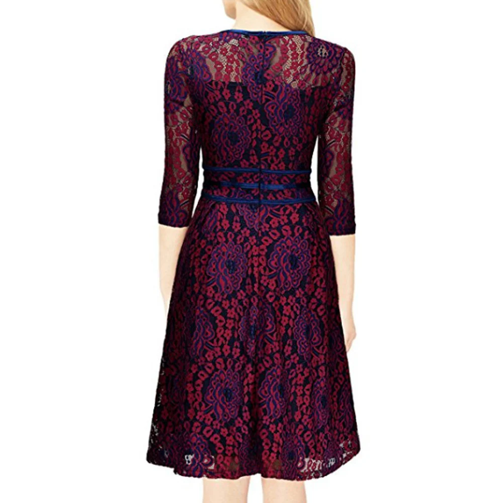 Damen Spitzenkleid mit eleganter Taillenschnürung und schwingendem Rock R&B - Image 3
