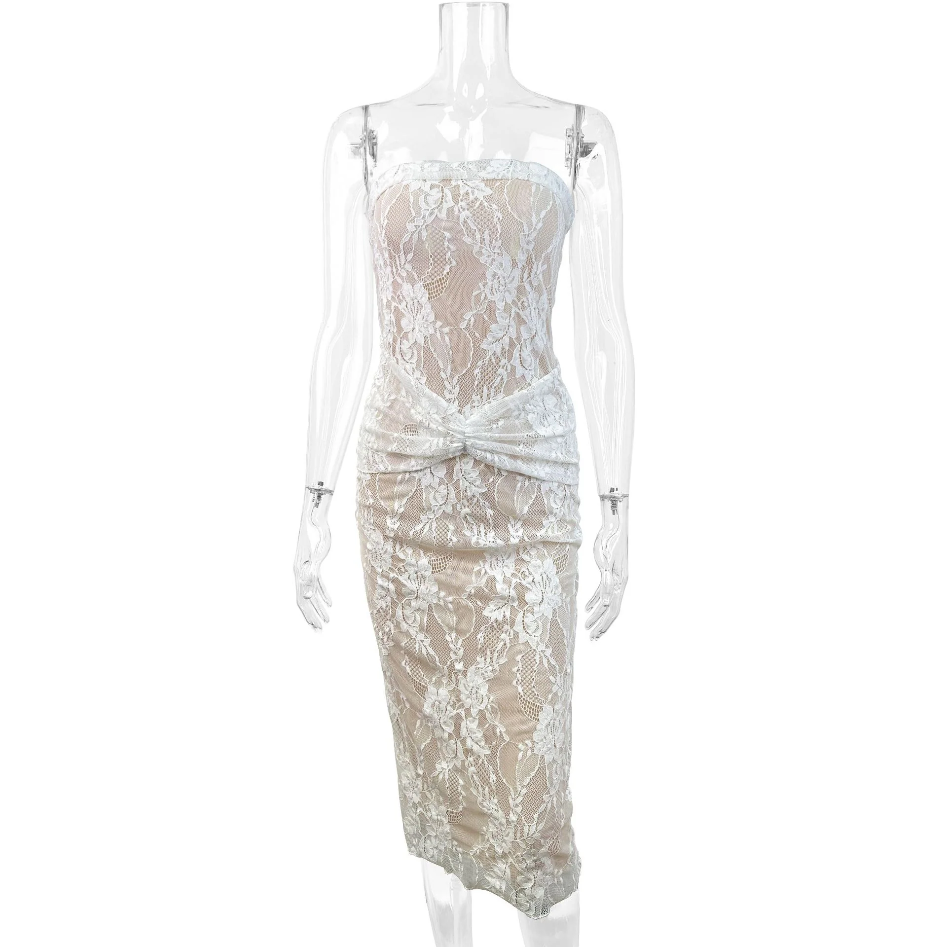Damen Spitzenkleid mit figurformendem Design und elegantem Knotendetail R&B - Image 4