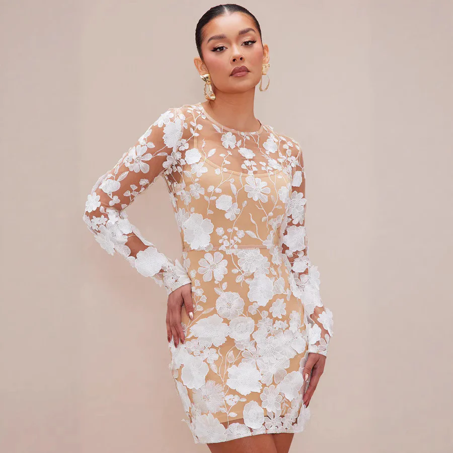 Damen Spitzenkleid mit floralen Applikationen und langen Ärmeln R&B - Image 2