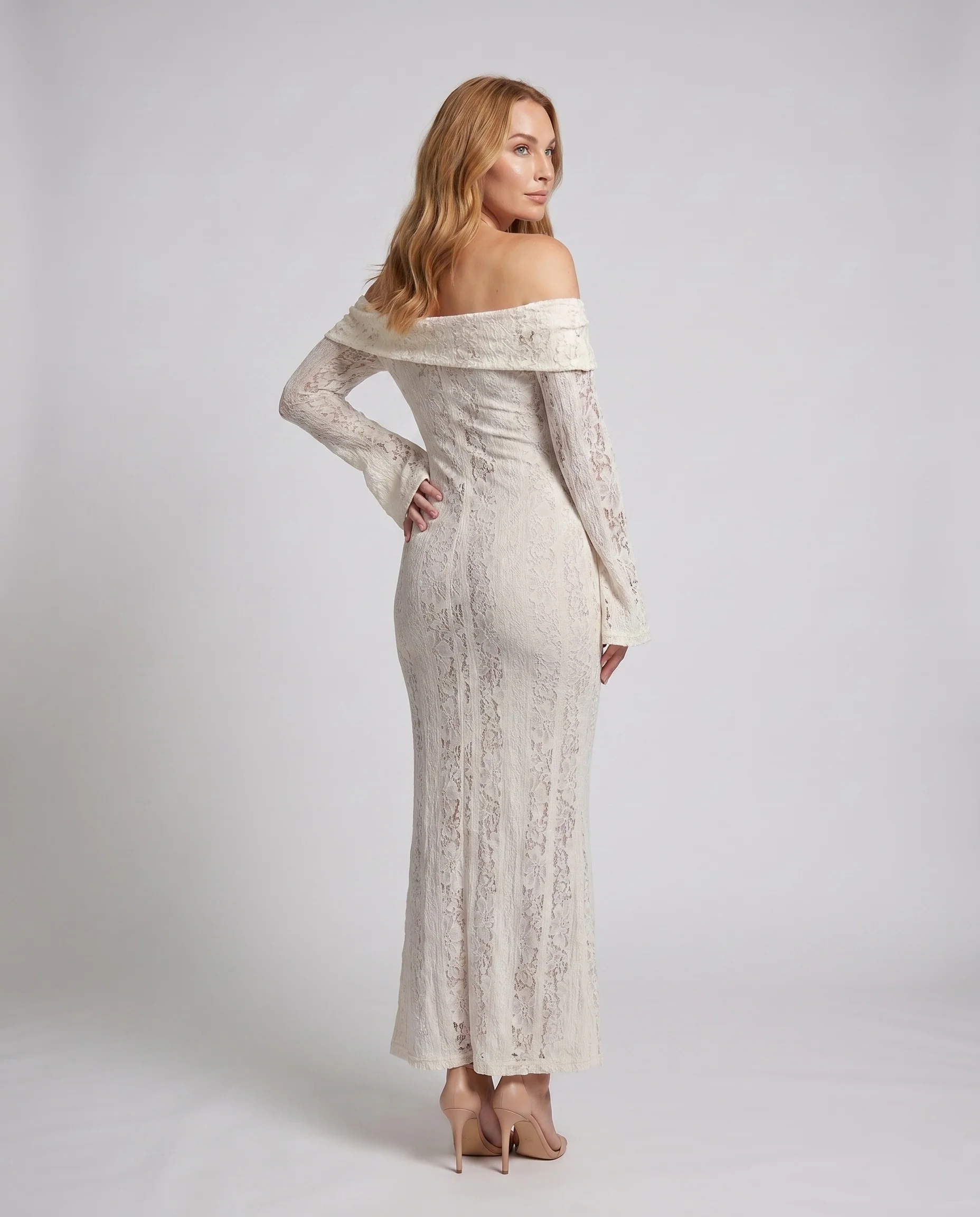 Damen Spitzenkleid mit schulterfreiem Design und lange Ärmel R&B - Image 4