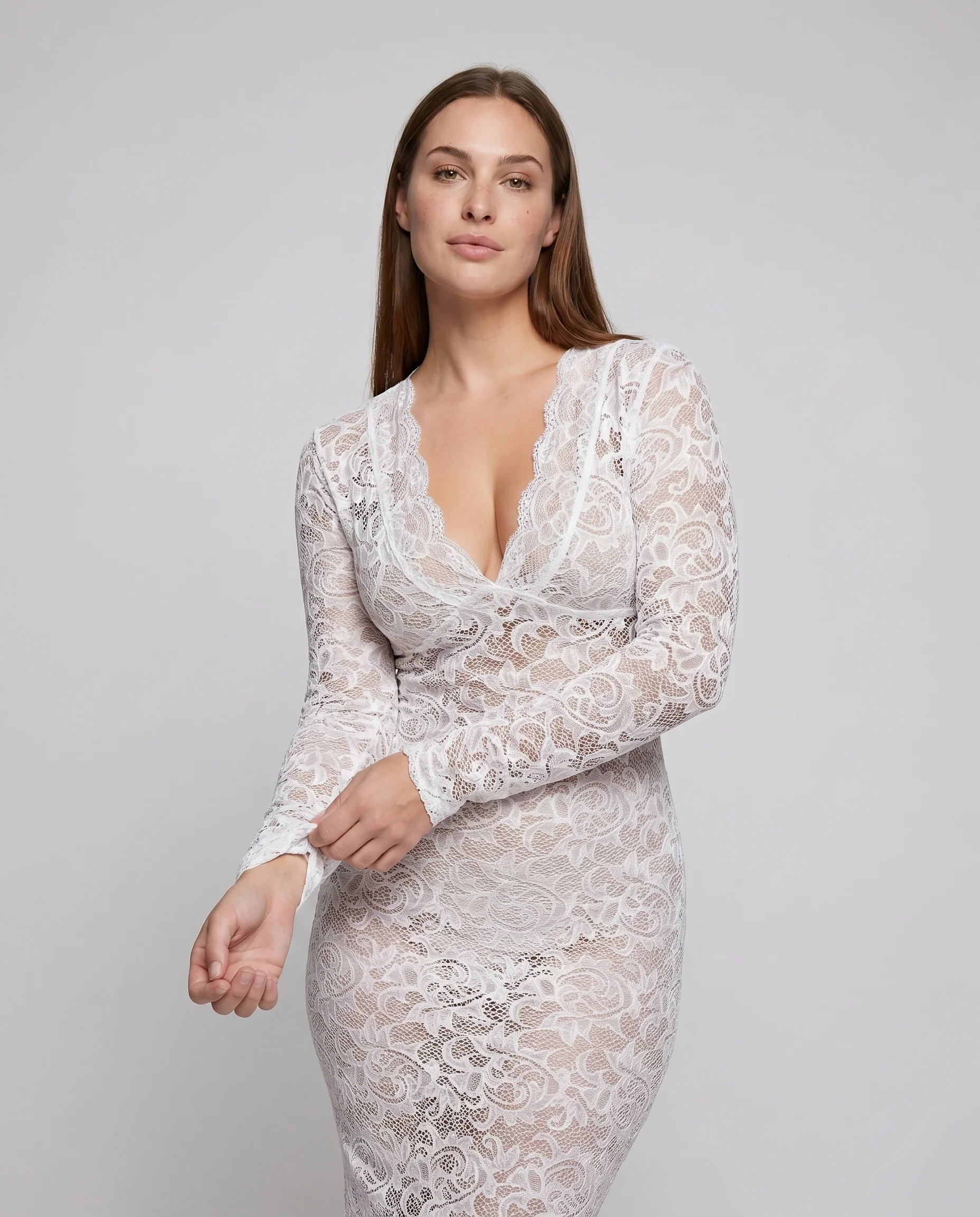Damen Spitzenkleid mit tiefem V-Ausschnitt und langem Schnitt R&B - Image 2