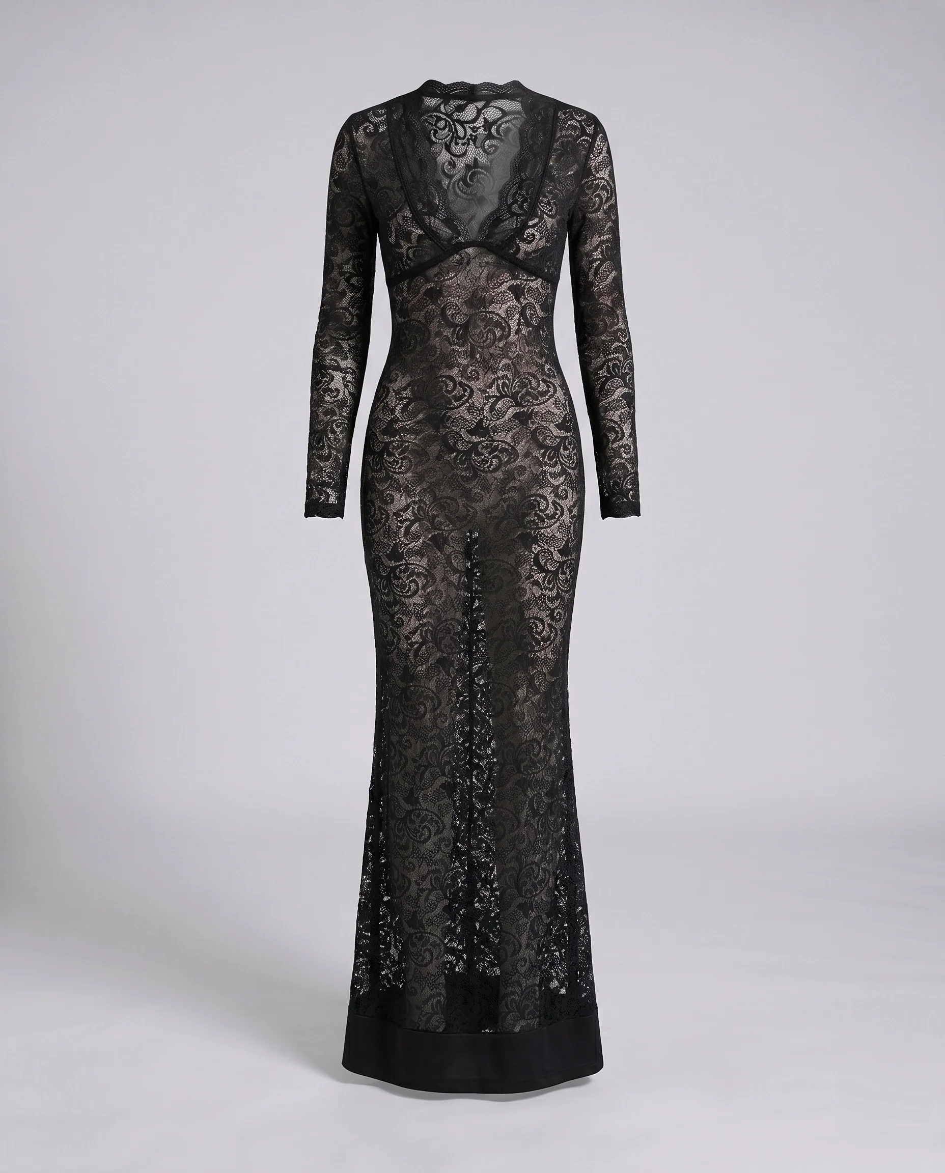 Damen Spitzenkleid mit tiefem V-Ausschnitt und langem Schnitt R&B - Image 6