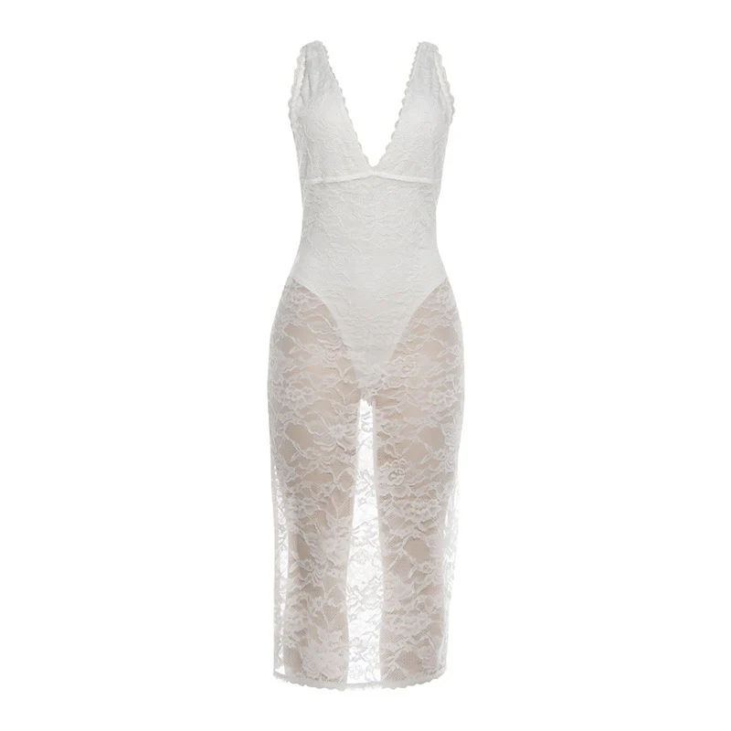 Damen Spitzenkleid mit tiefem V-Ausschnitt und transparenten Einsätzen R&B - Image 7