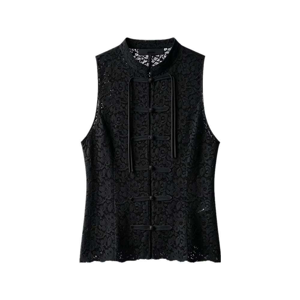 Damen-Spitzenoberteil mit eleganten Stehkragen-Details und dekorativer Knopfleiste R&B - Image 3