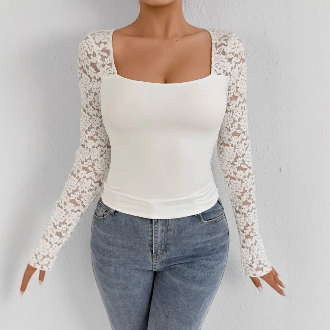 Damen Spitzenoberteil mit langem Arm und figurbetontem Schnitt R&B - Image 6