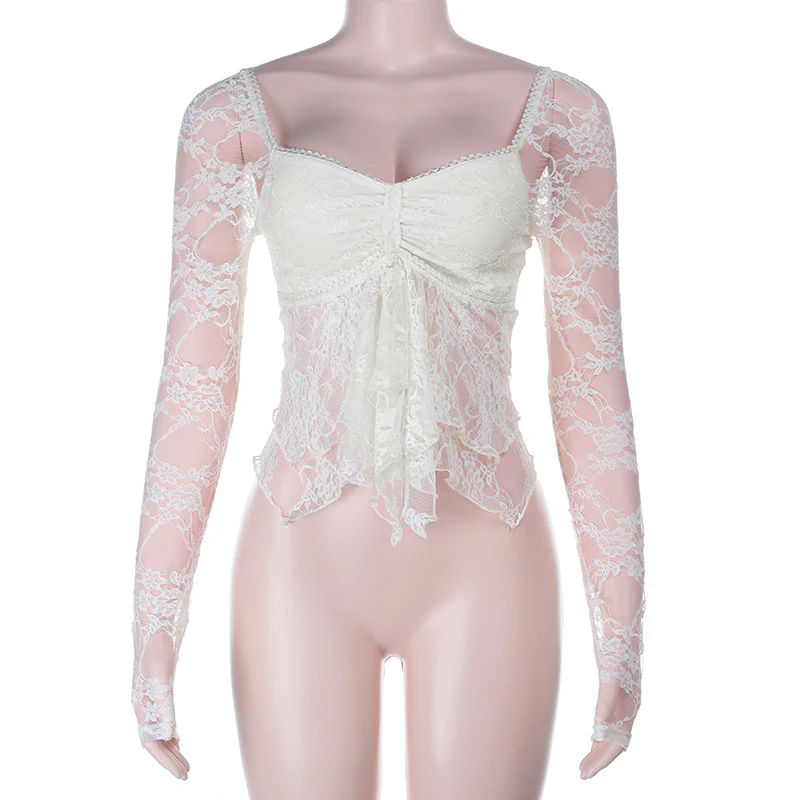 Damen Spitzenoberteil mit langen Ärmeln und raffinierten Drapierungen R&B - Image 7