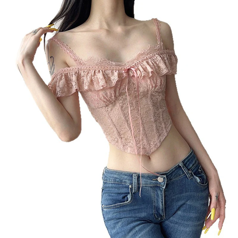 Damen Spitzenoberteil mit Rüschendetails und verstellbaren Trägern Heidi-Mode - Image 5