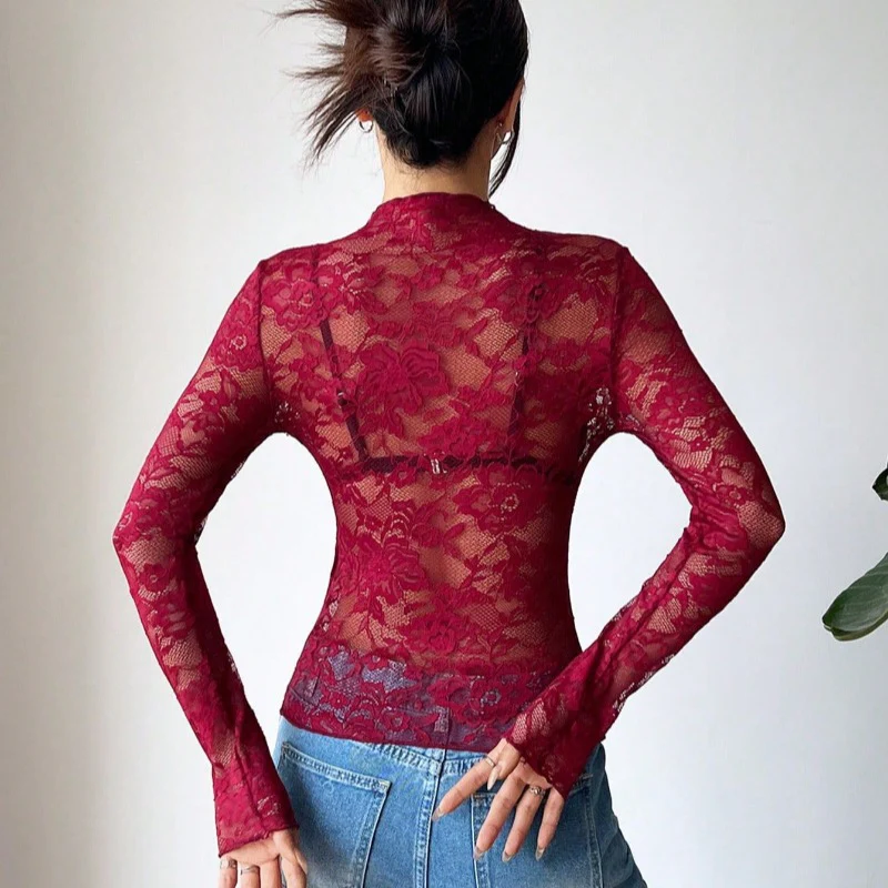 Damen Spitzentop mit langem Arm und tiefem V-Ausschnitt R&B - Image 4