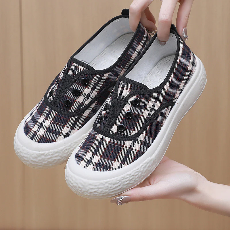 Damen Sportliche Slip-On Sneakers mit klassischem Karomuster Heidi-Mode