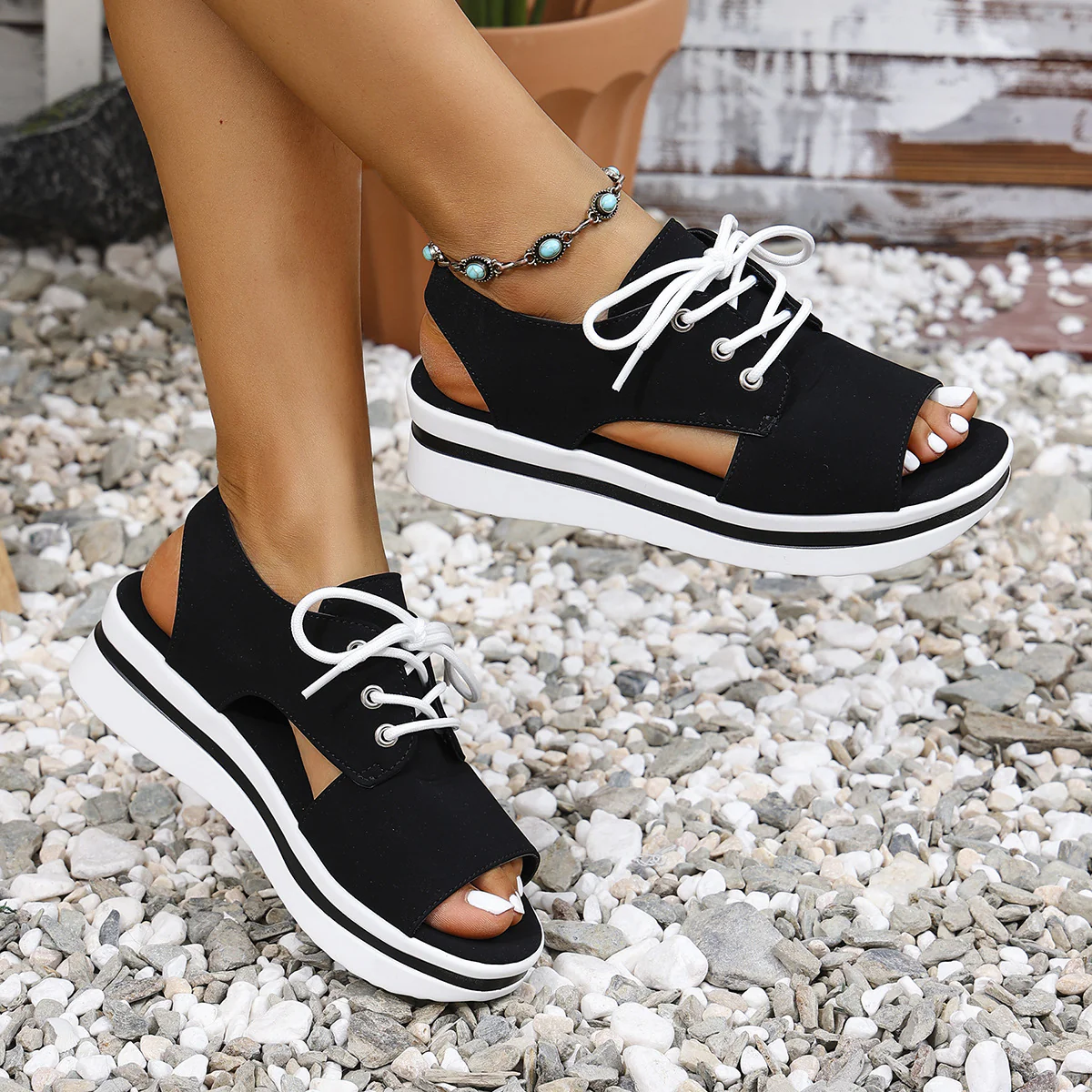 Damen Sportliche Sneaker-Sandalen mit offenem Zehenbereich und modischem Obermaterial R&B - Image 6
