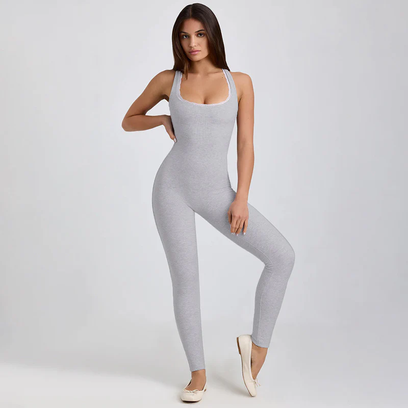 Damen Sportlicher Einteiler mit Spaghettiträgern und figurbetonter Passform Heidi-Mode
