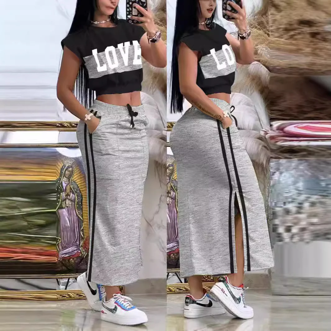 Damen Sportliches Crop-Top und Maxirock Set R&B - Image 2