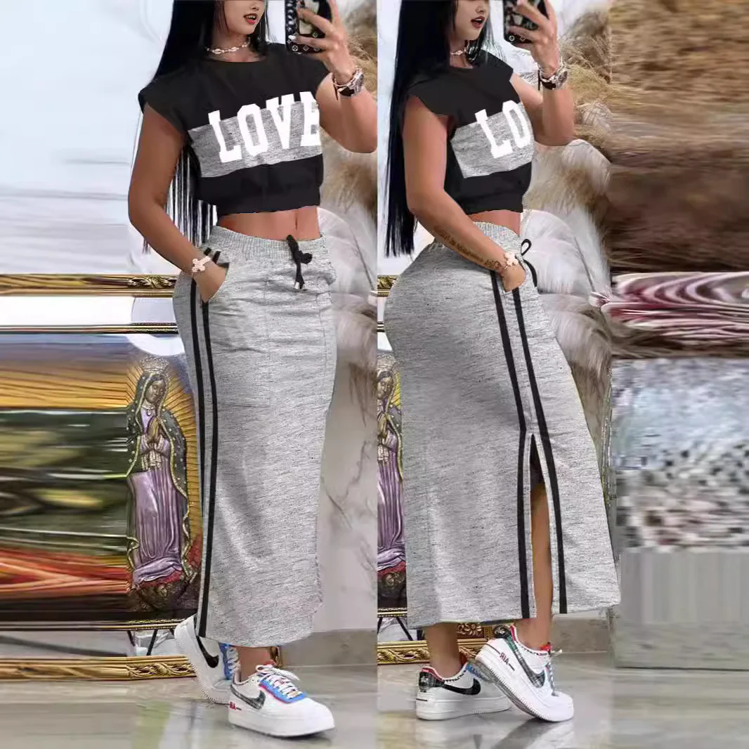 Damen Sportliches Crop-Top und Maxirock Set R&B - Image 3