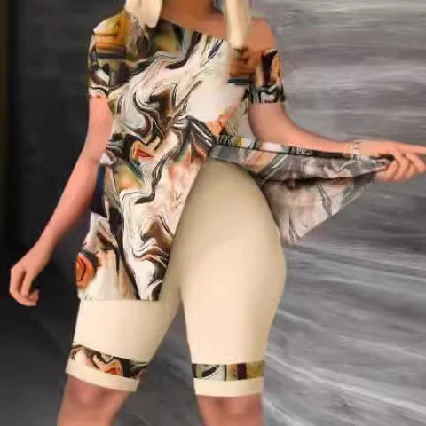 Damen Sportliches Oberteil mit schickem asymmetrischen Schnitt und Figur betonten Shorts R&B - Image 4