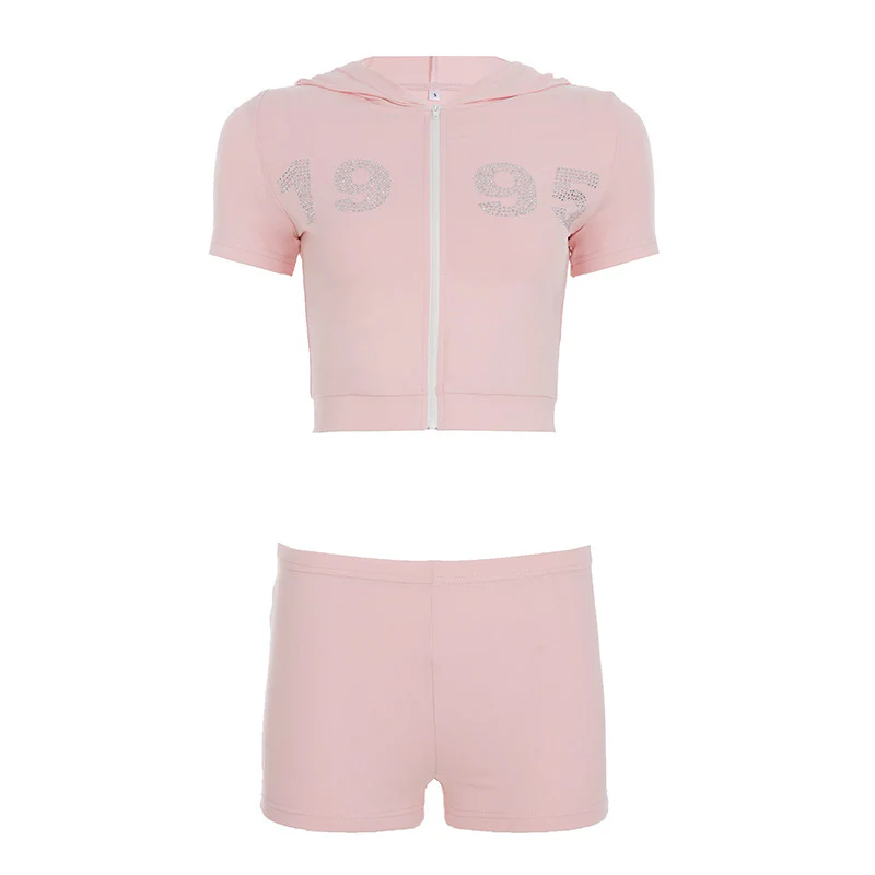 Damen sportliches Zweiteiliges Set mit Kapuzenoberteil und kurzen Shorts Heidi-Mode - Image 7