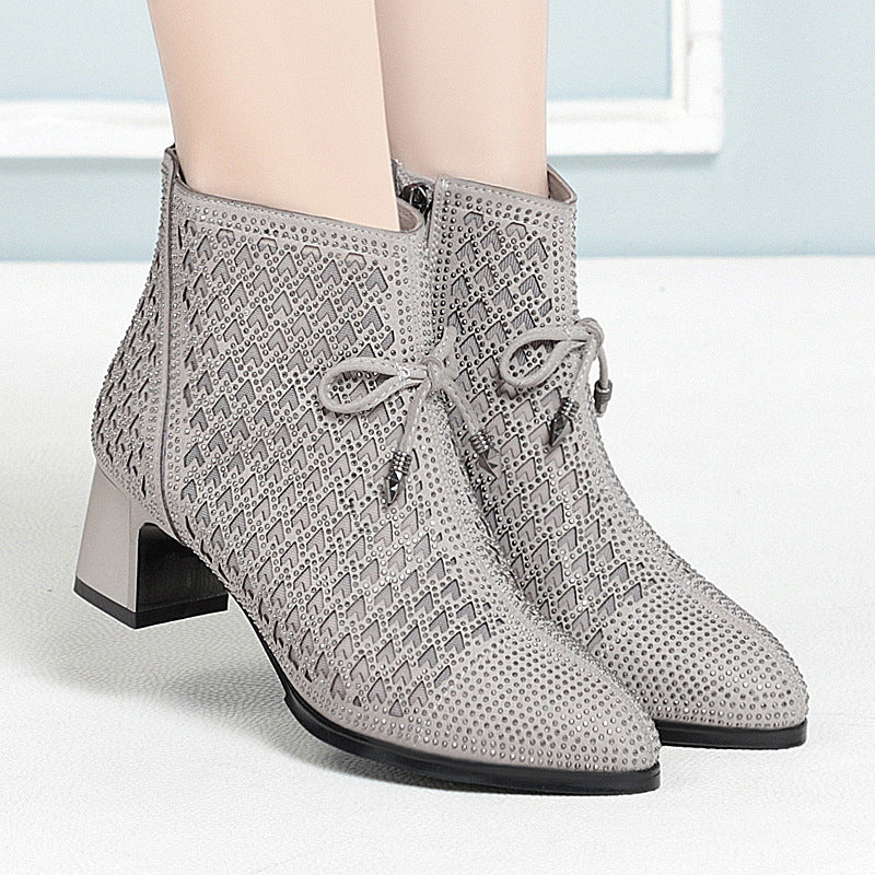 Damen Stiefeletten mit funkelndem Strass und elegantem Blockabsatz R&B
