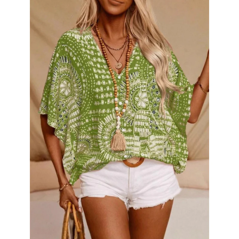 Damen Strandbluse im lässigen Boho-Stil mit bunten Mustern und voluminösen Ärmeln R&B - Image 3