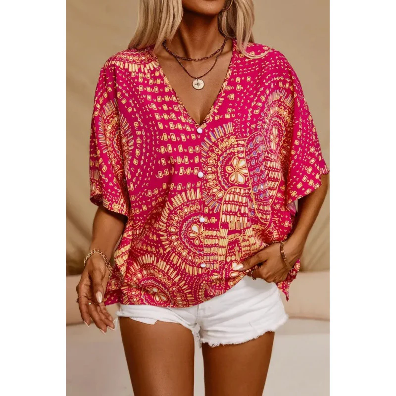 Damen Strandbluse im lässigen Boho-Stil mit bunten Mustern und voluminösen Ärmeln R&B - Image 7