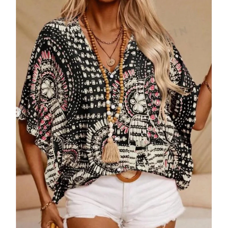 Damen Strandbluse im lässigen Boho-Stil mit bunten Mustern und voluminösen Ärmeln R&B - Image 9