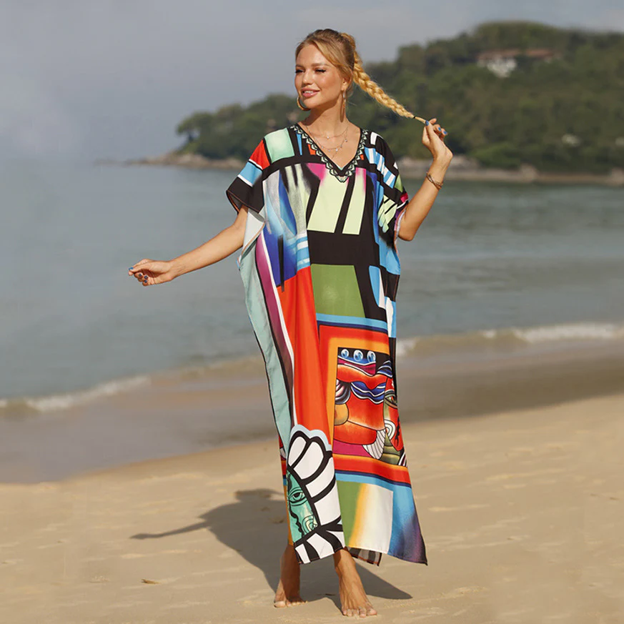 Damen Strandkaftan mit buntem grafischem Design und eleganten Akzenten R&B - Image 6