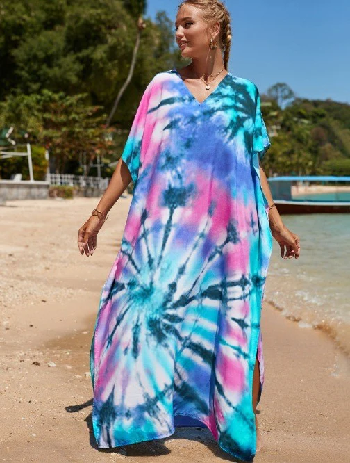Damen Strandkleid mit buntem Batikdesign und weit geschnittenen Ärmeln R&B - Image 12