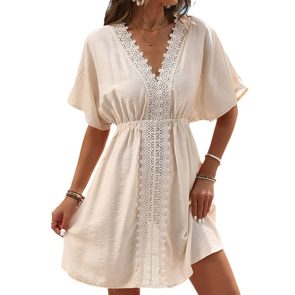 Damen Strandkleid mit elegantem V-Ausschnitt und zarten Spitzenverzierungen R&B - Image 5