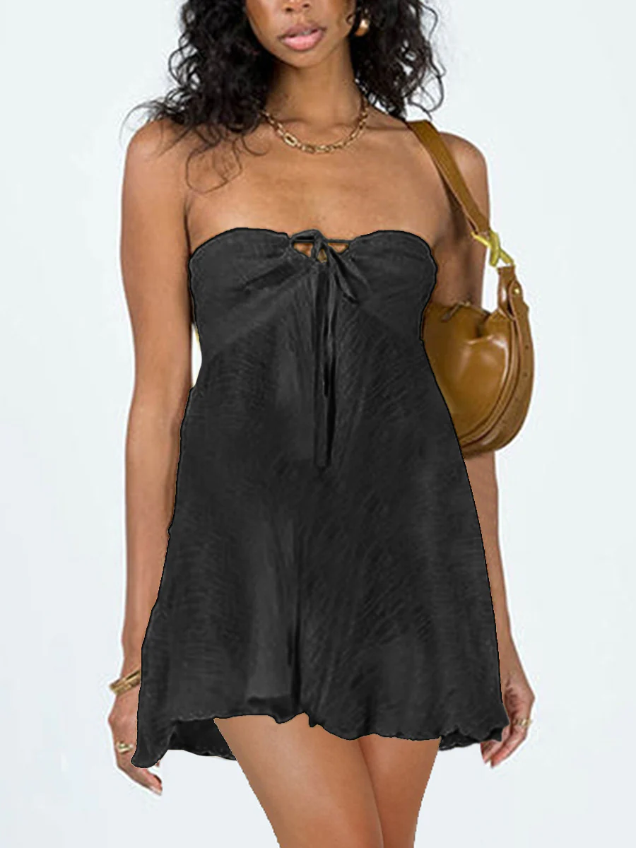 Damen Strandkleid mit schulterfreiem Design und verspielt gebundenem Kordelzug R&B - Image 7