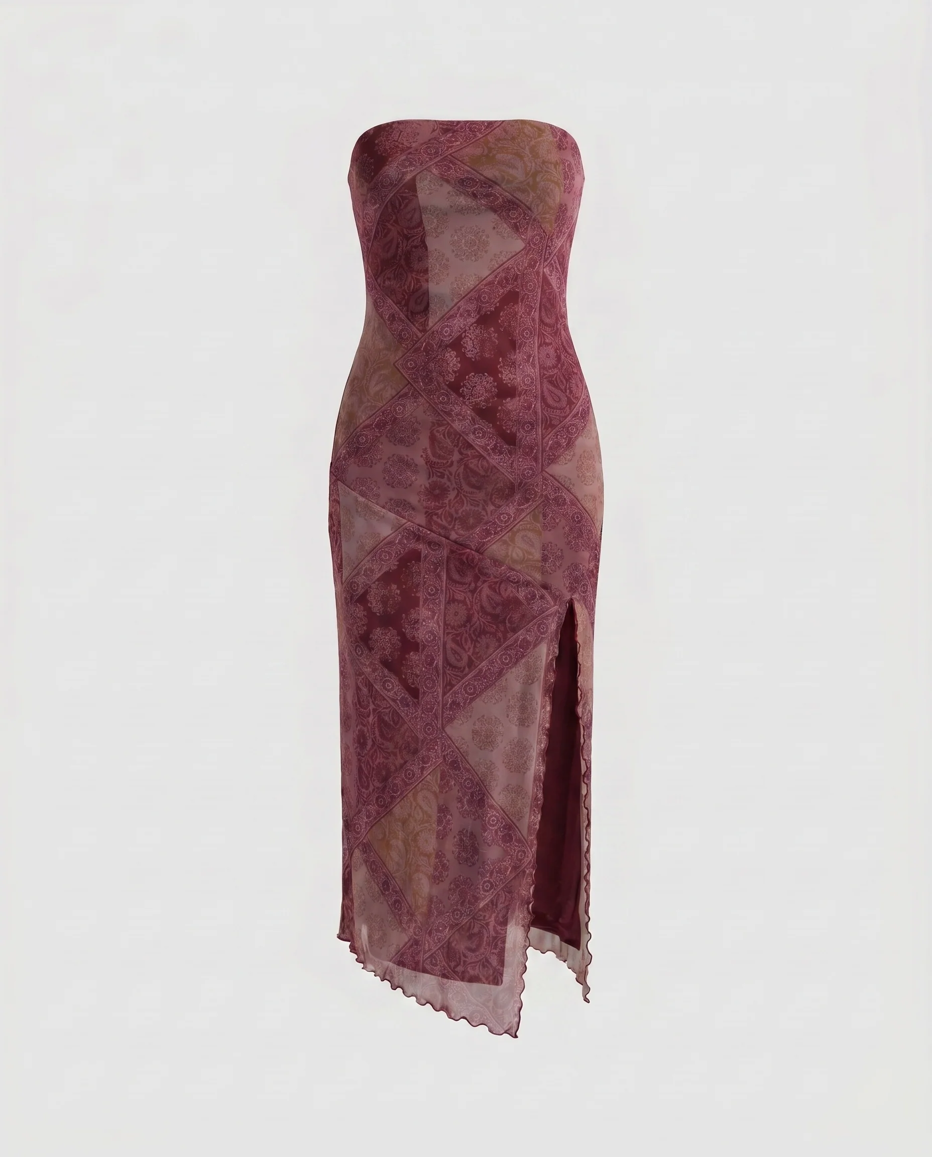 Damen Strapless Maxikleid mit floralen Akzenten und seitlichem Schlitz R&B - Image 8