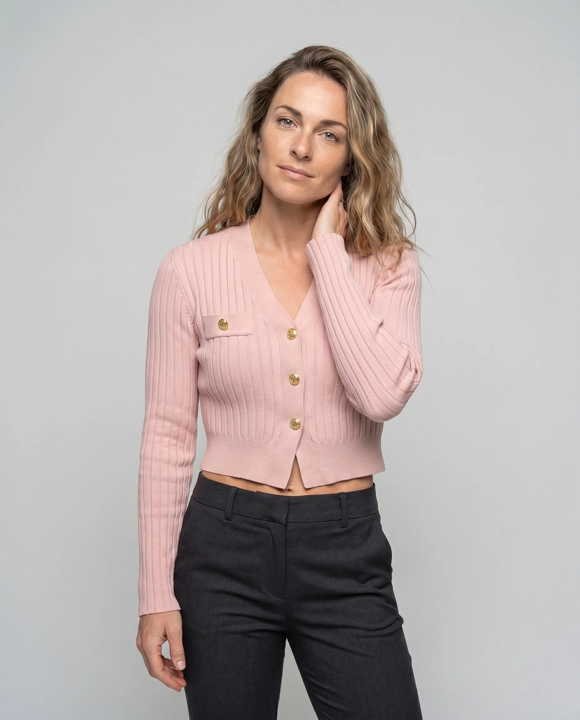 Damen Strickjacke mit Knopfdetails und strukturiertem Design R&B