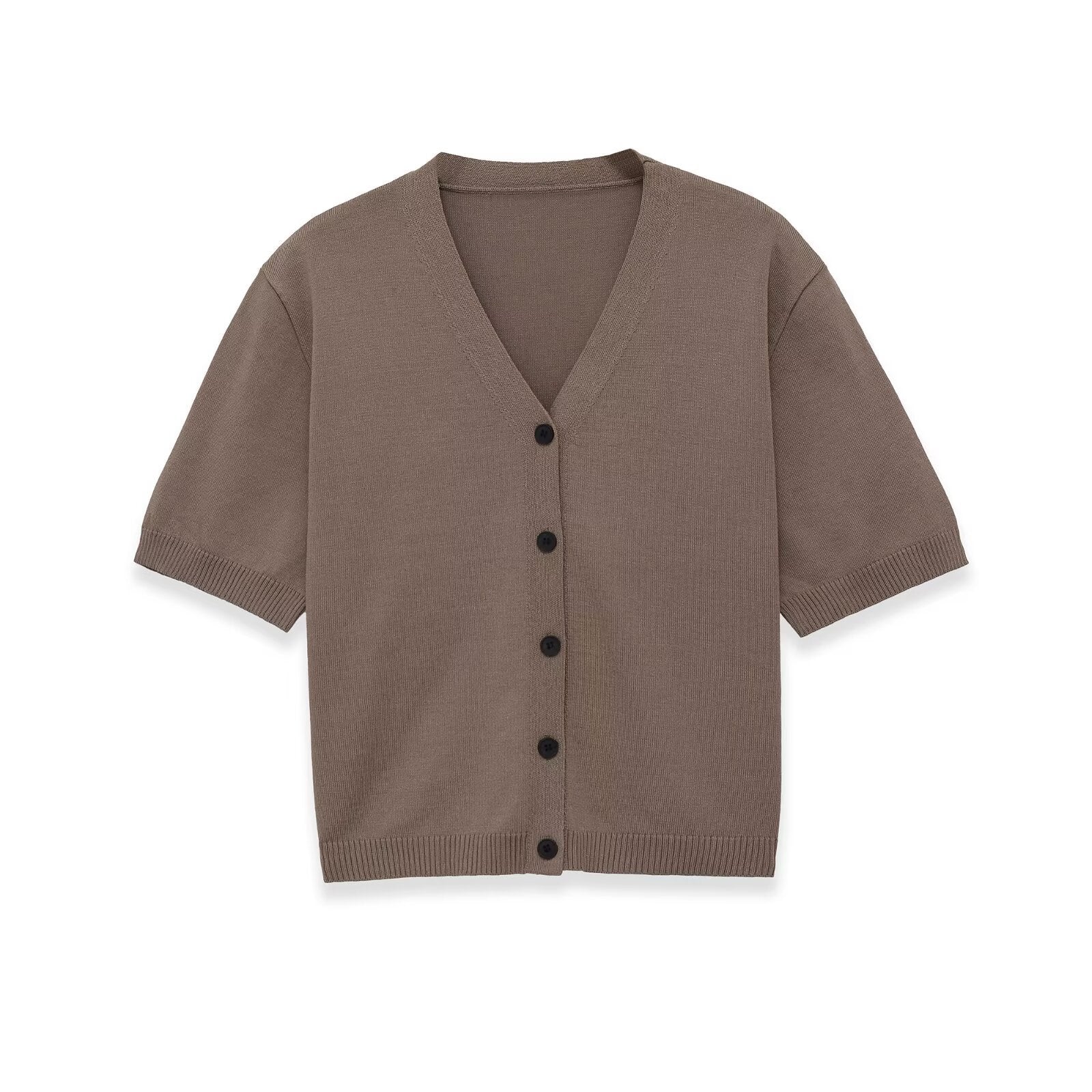 Damen Strickjacke mit V-Ausschnitt und kurzen Ärmeln R&B