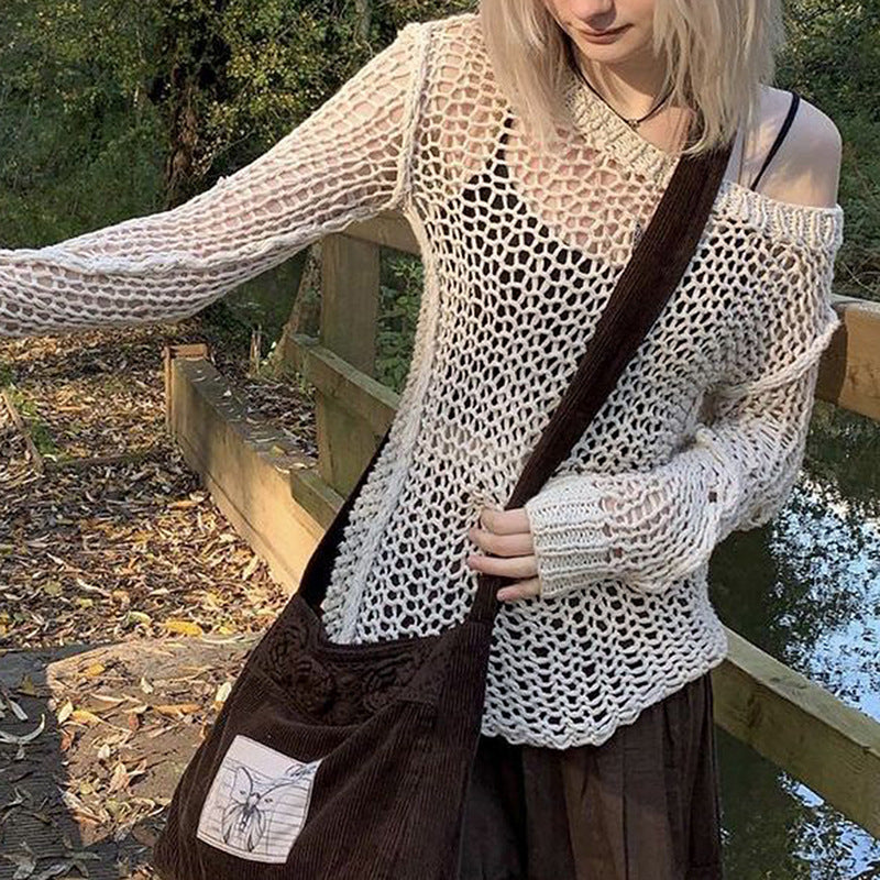Damen Strickoberteil mit einzigartigem Netzdesign und weitem Schnitt R&B - Image 3