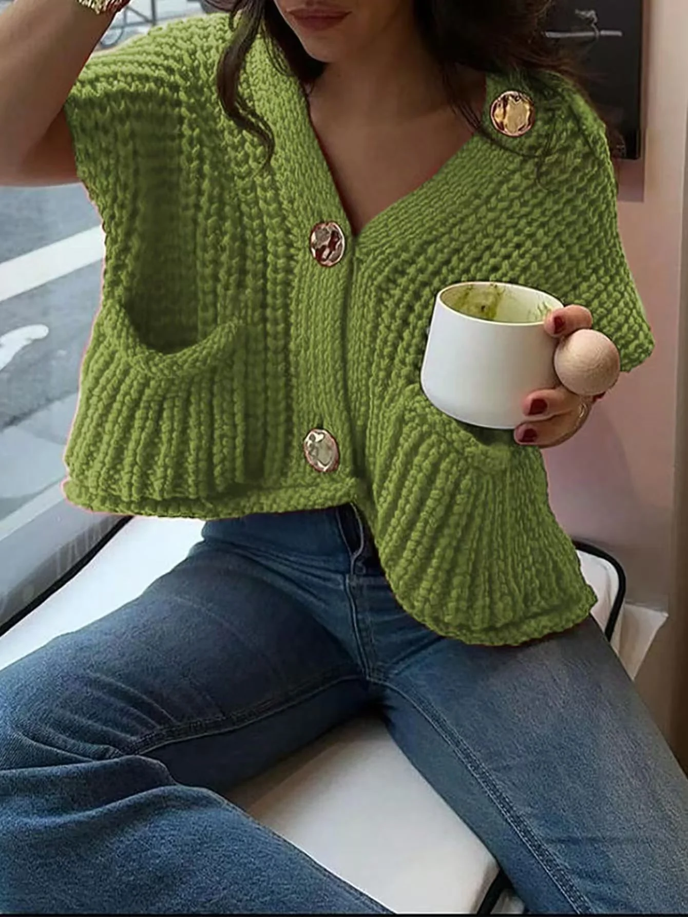 Damen Strickweste mit Knöpfen und Taschen R&B - Image 7