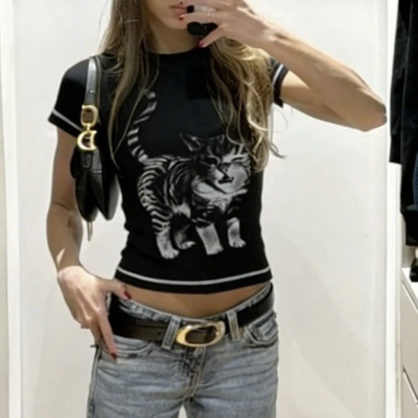 Damen T-Shirt mit kreativem Katzenmotiv und sportlichem Schnitt R&B