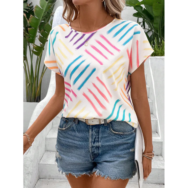 Damen T-Shirt mit modernem Strichmuster und lässigem Schnitt R&B - Image 2