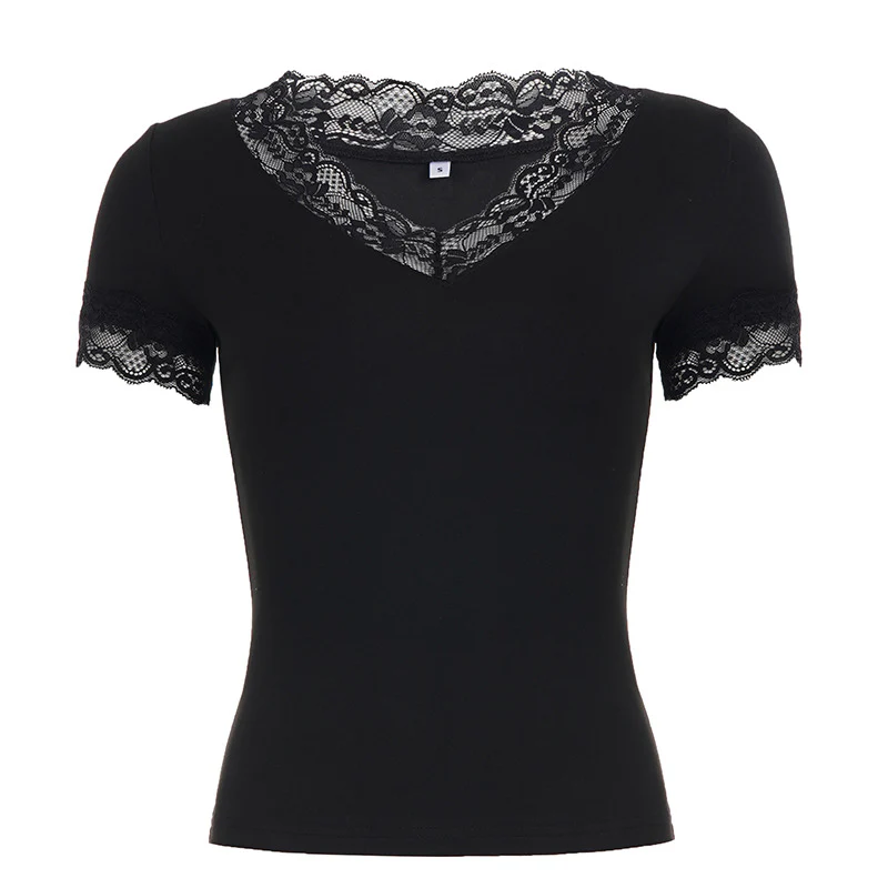 Damen T-Shirt mit Spitzenbesatz und V-Ausschnitt Heidi-Mode - Image 7