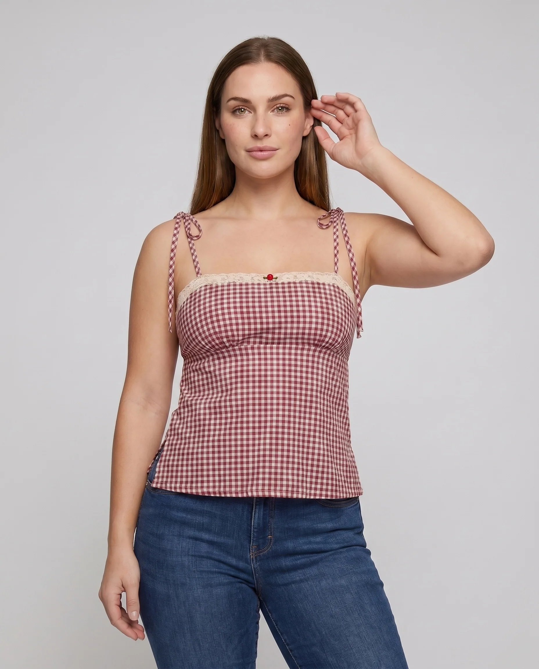 Damen Top mit klassischem Karomuster und verstellbaren Spaghettiträgern - Image 2