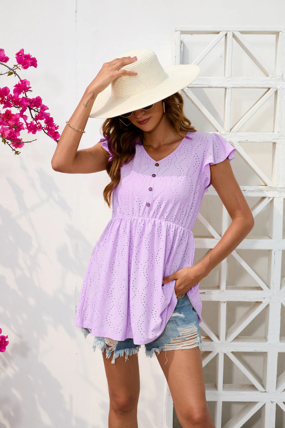 Damen Top mit Rüschendetails und Knopfverschluss R&B - Image 9